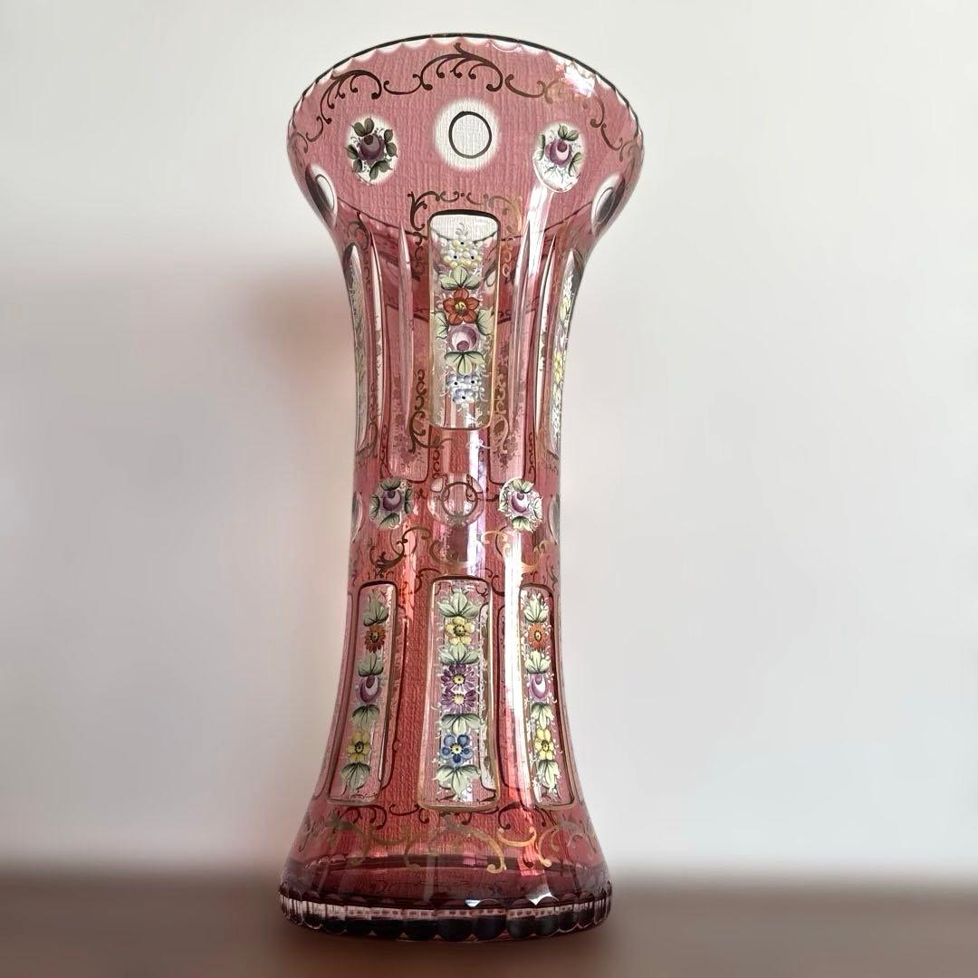 ボヘミアンガラス　花瓶　ボヘミアグラス　ボヘミアングラス　アンティーク