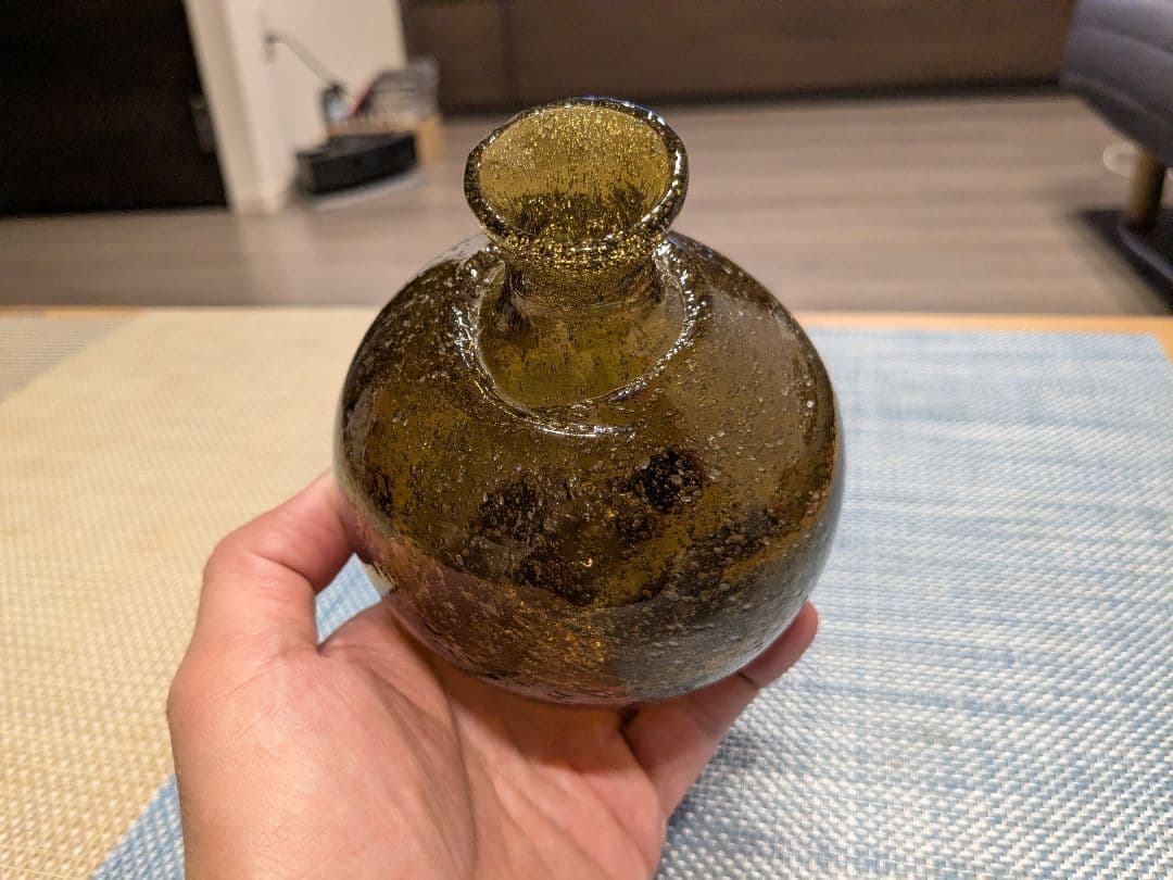 横山秀樹　手吹き硝子　一輪挿　花瓶　ガラス　泡 被せ　吹きガラス　グラス