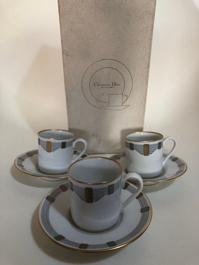 クリスチャン　ディオール　カップ&ソーサー3客　ゴドロン　未使用品