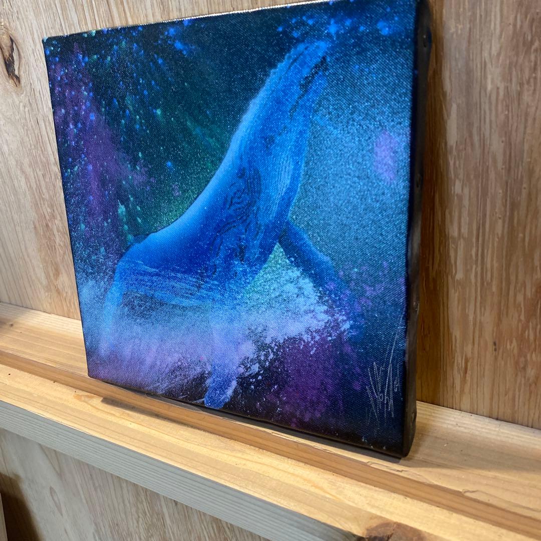 クジラの抽象画 青紫色スプレーアートSSMキャンバス