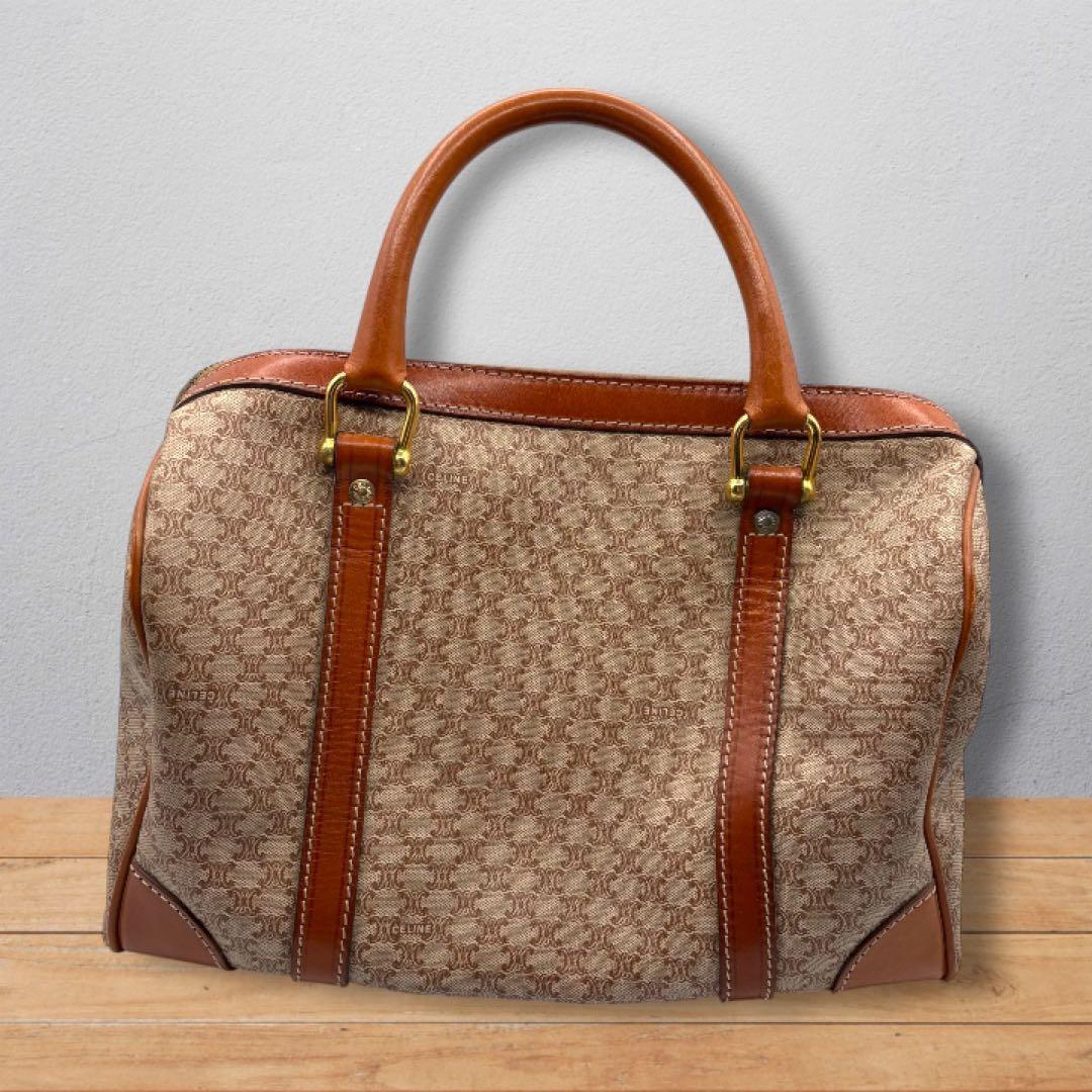 【ヴィンテージ】セリーヌ マカダム柄 ベージュ ボストンバッグ ハンドバッグ