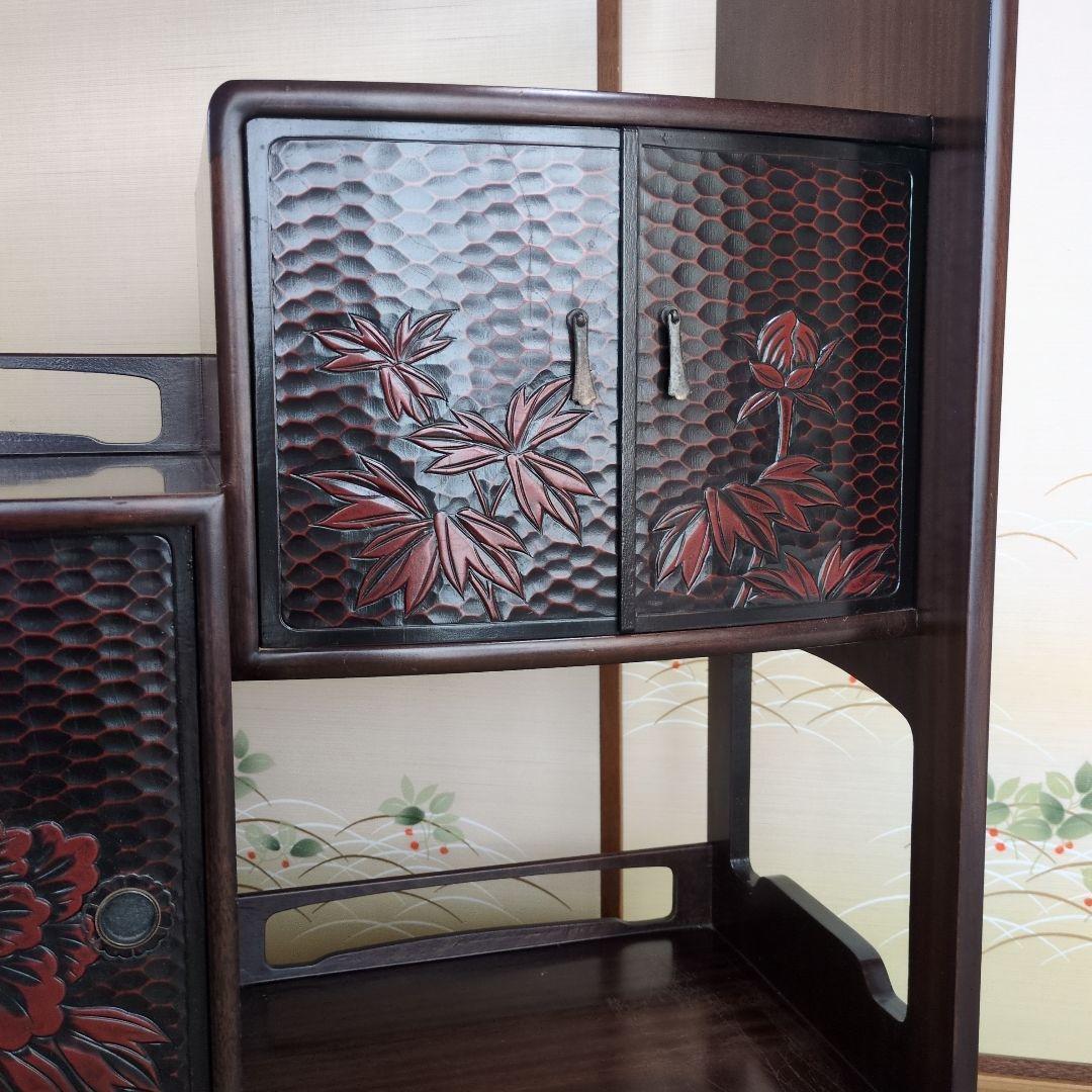 昭和レトロ 鎌倉彫 茶箪笥 和製 飾り棚 シェルフ アンティーク 骨董