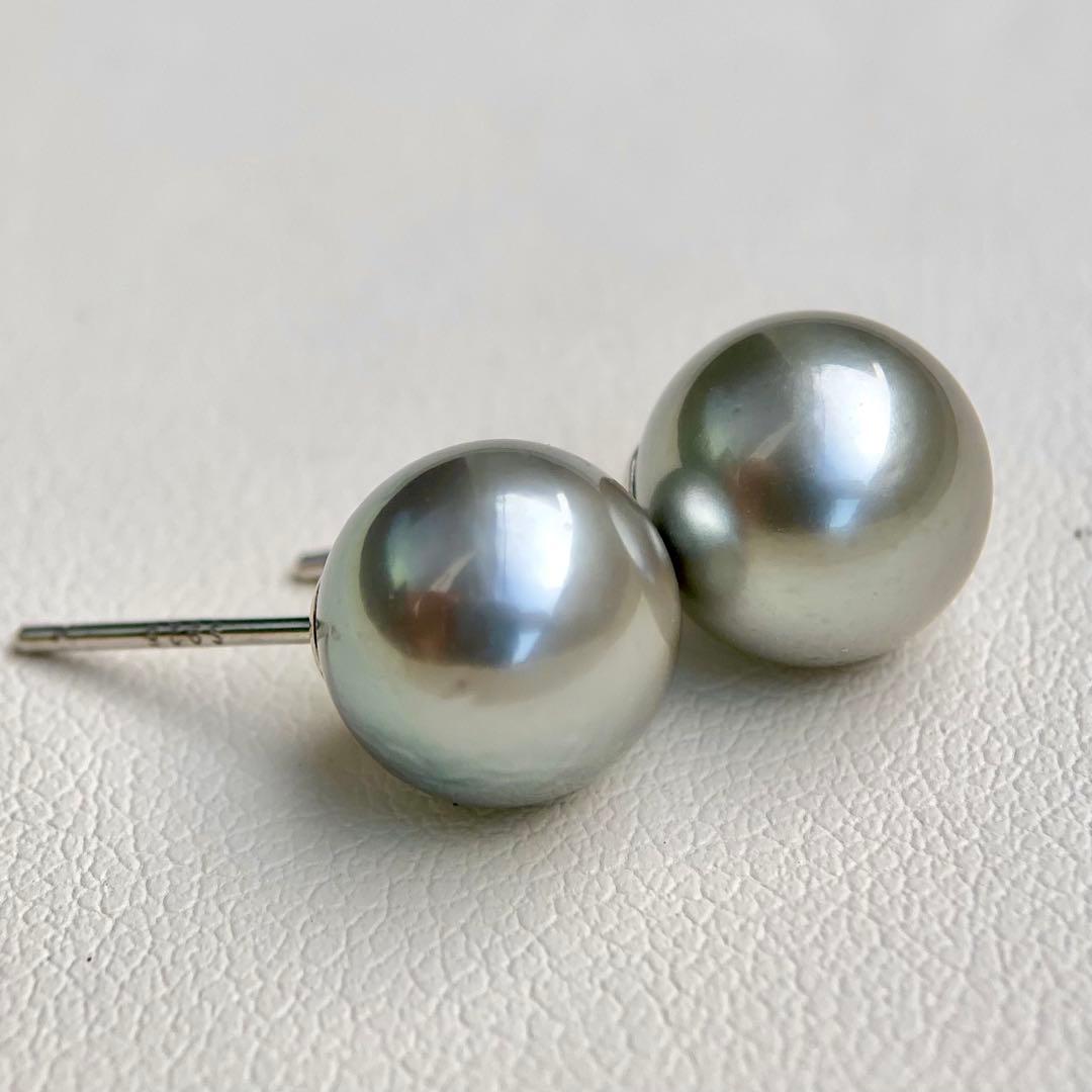 本真珠南洋黒蝶真珠オーシャングレー9.54㍉s925直結ピアスBL921