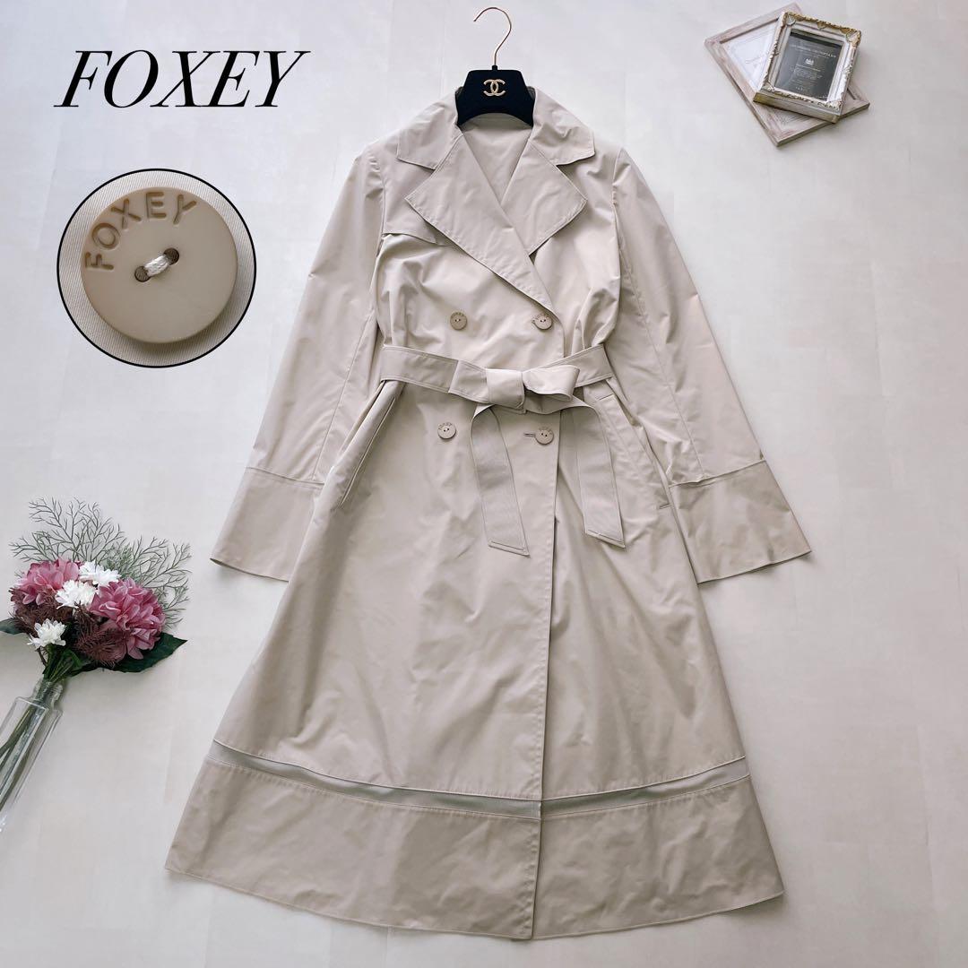 極美品✨フォクシー トレンチコート ダブルボタン ロゴ刻印 ベルト付き 40