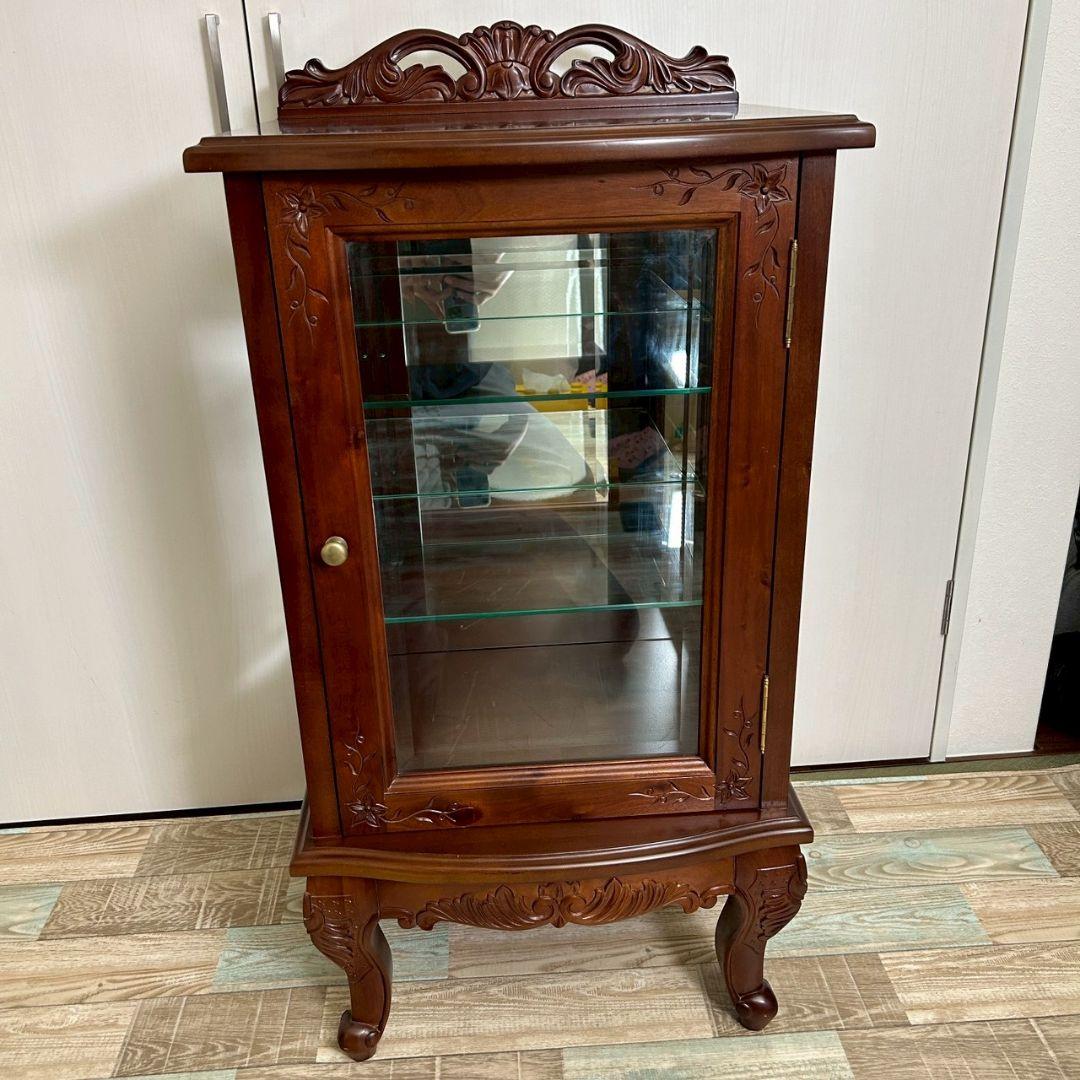 木製キャビネット 猫脚 アンティーク 彫刻 ガラスキャビネット 一点物 希少