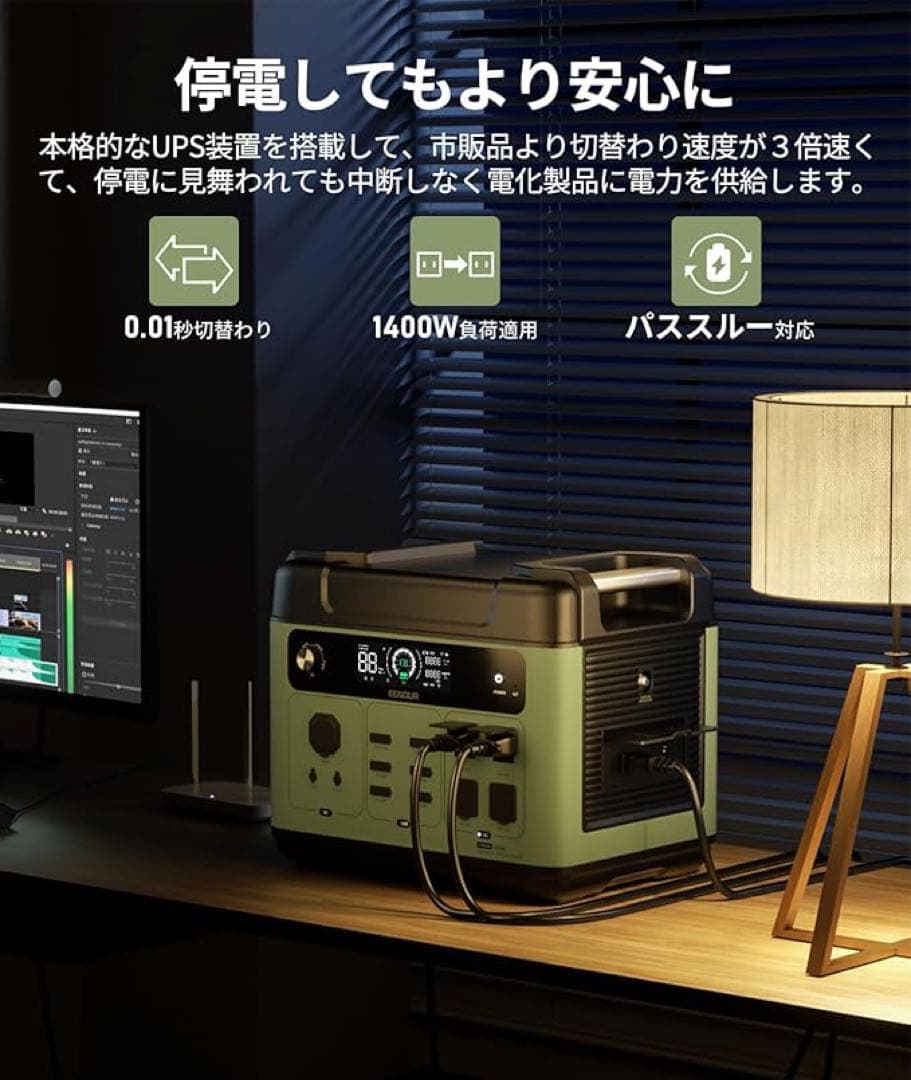 1品限り❤️ポータブル電源 2048Wh/640000mAhソーラーパネル200W