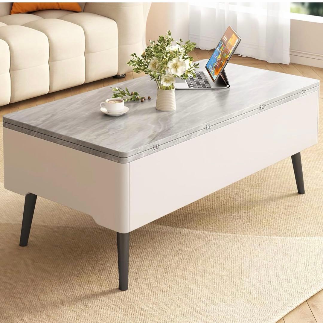 GraceNook ローテーブル センターテーブル 大理石調天板 収納付き