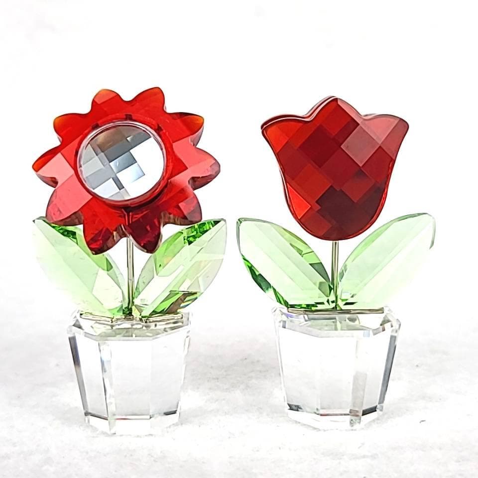 ◆美品◆スワロフスキー　アスター　レッドチューリップ　ハッピーフラワー　置物