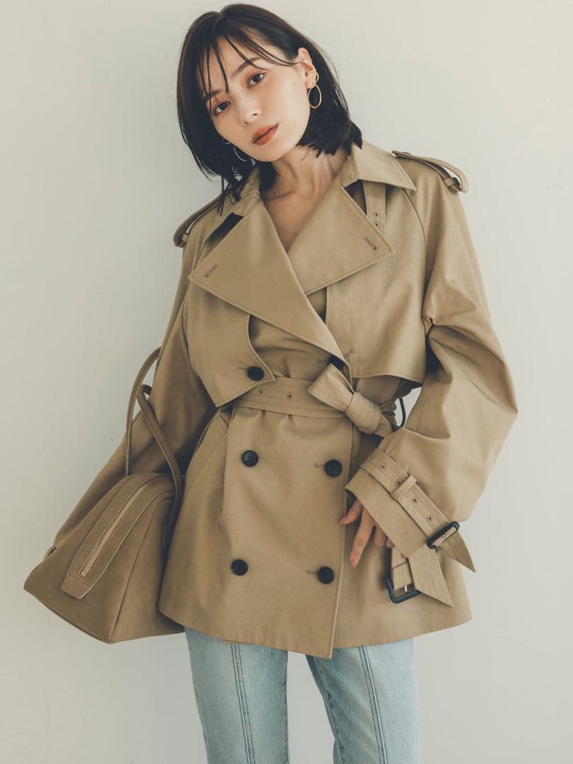 【美品】anuans ハーフオーバートレンチコート Sサイズ