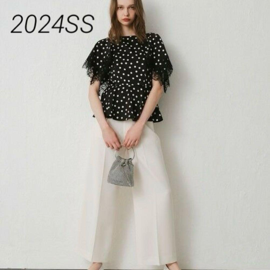 極美品✨2024SS ルルウィルビー サテンドットレースブラウス ブラック 2