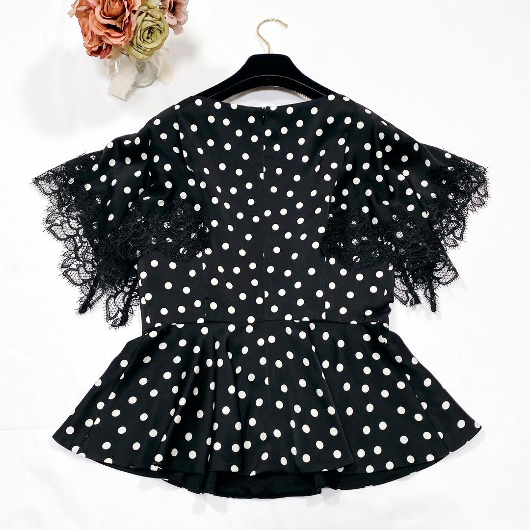 極美品✨2024SS ルルウィルビー サテンドットレースブラウス ブラック 2