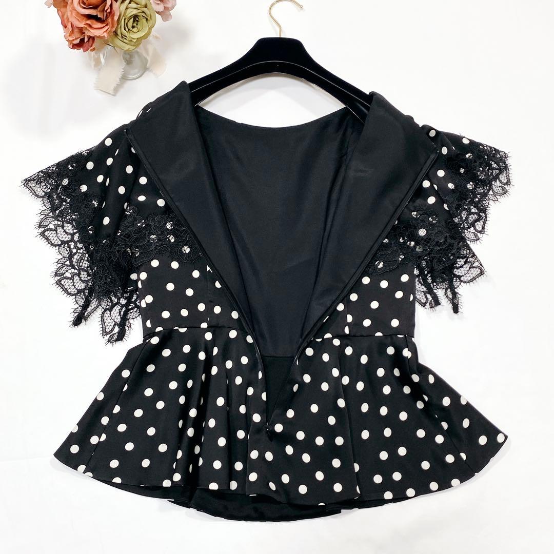 極美品✨2024SS ルルウィルビー サテンドットレースブラウス ブラック 2