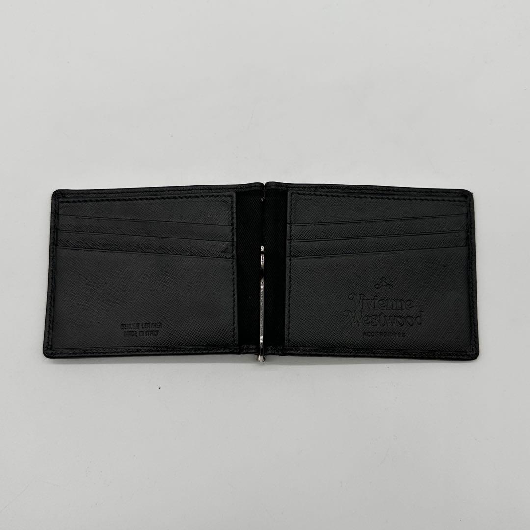 【極美品】 ヴィヴィアン レザー マネークリップ 二つ折り財布 サフィアーノ 黒
