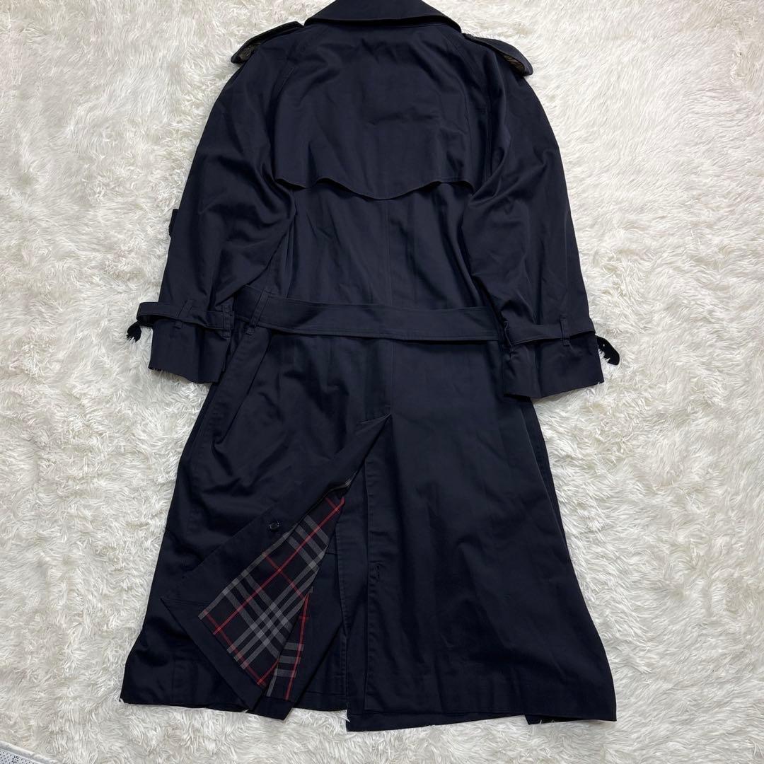 バーバリー トレンチコート マキシ丈 チェック ベルト ダブル ネイビー