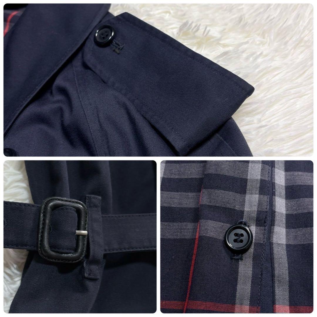 バーバリー トレンチコート マキシ丈 チェック ベルト ダブル ネイビー