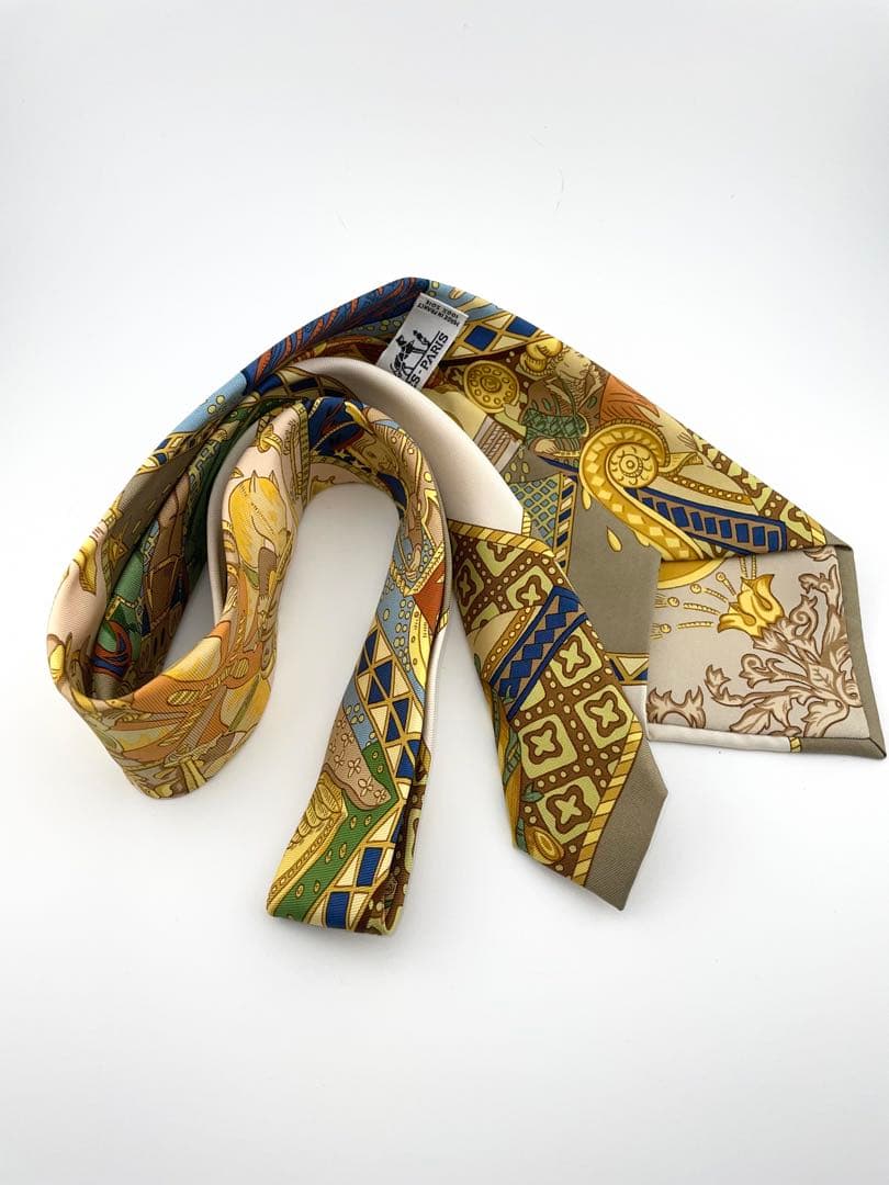 美品 エルメス ハイブランド ネクタイ スカーフ柄 シルク 高級 馬柄 騎士柄