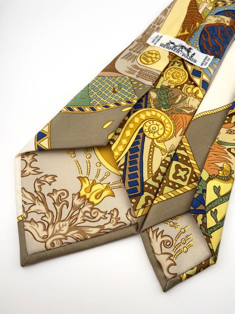 美品 エルメス ハイブランド ネクタイ スカーフ柄 シルク 高級 馬柄 騎士柄