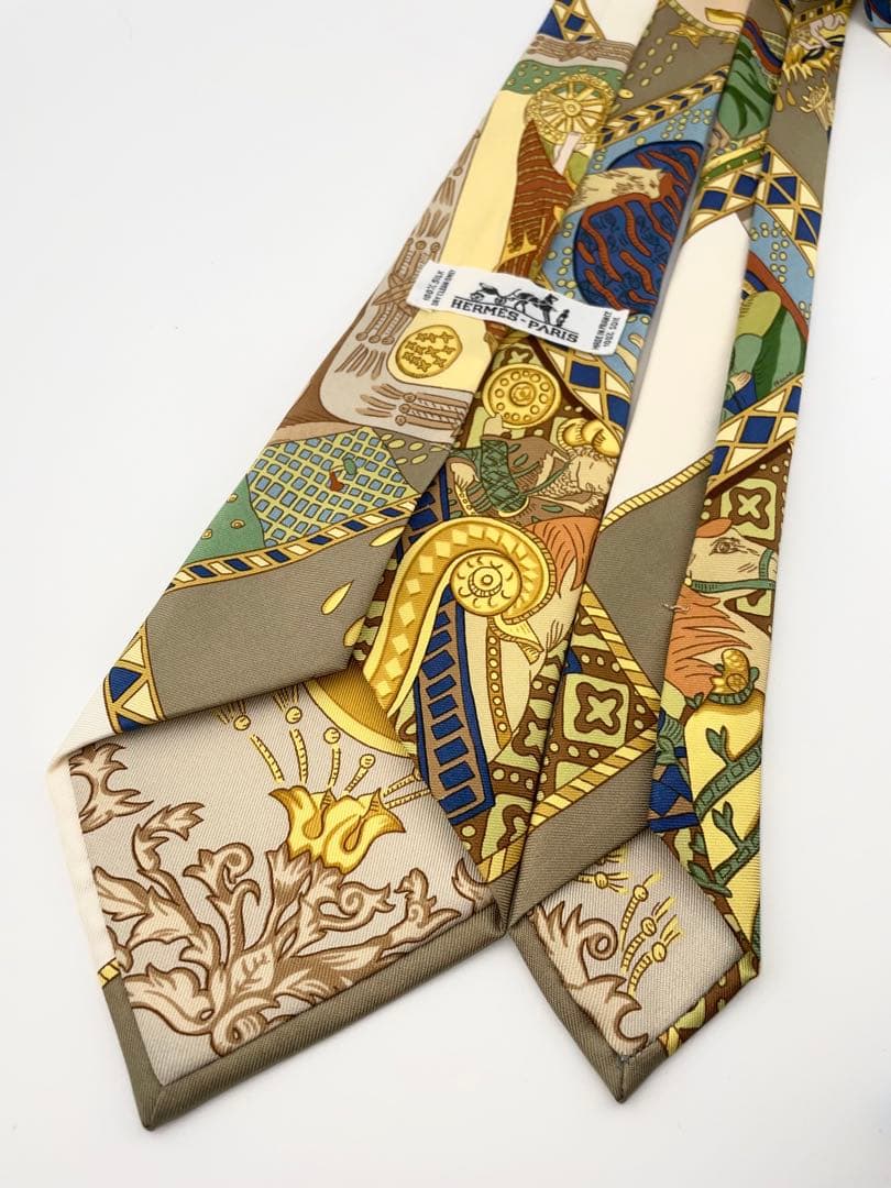 美品 エルメス ハイブランド ネクタイ スカーフ柄 シルク 高級 馬柄 騎士柄