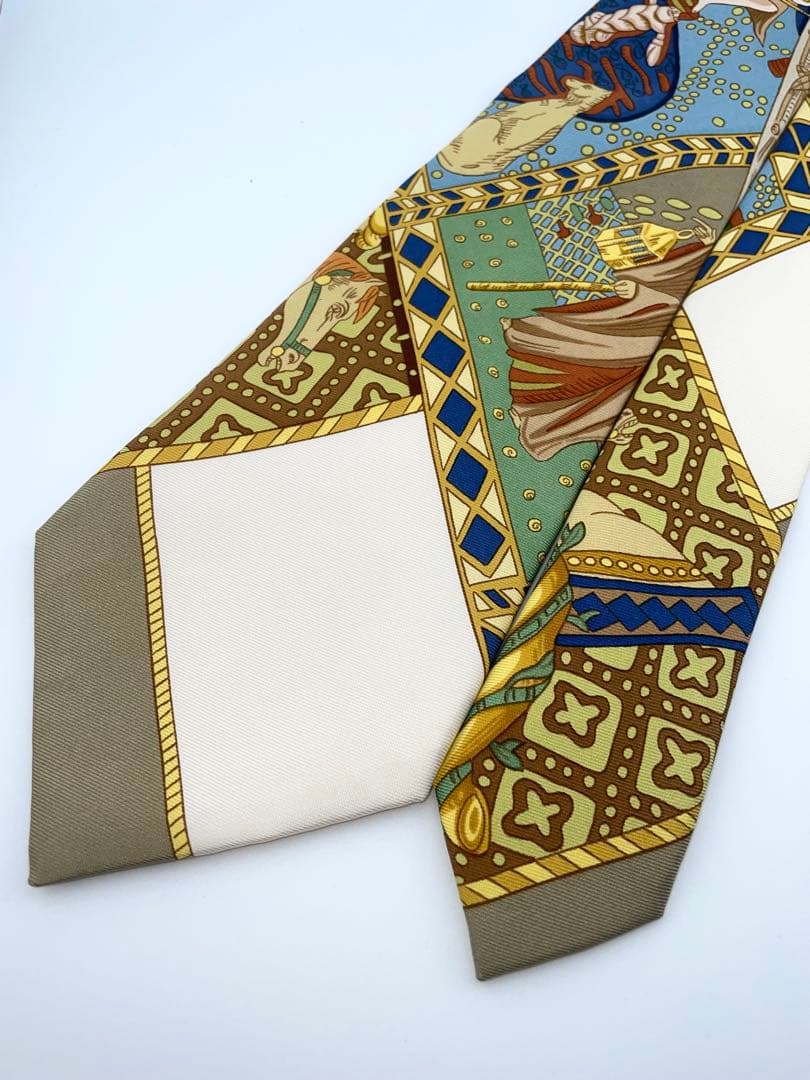 美品 エルメス ハイブランド ネクタイ スカーフ柄 シルク 高級 馬柄 騎士柄