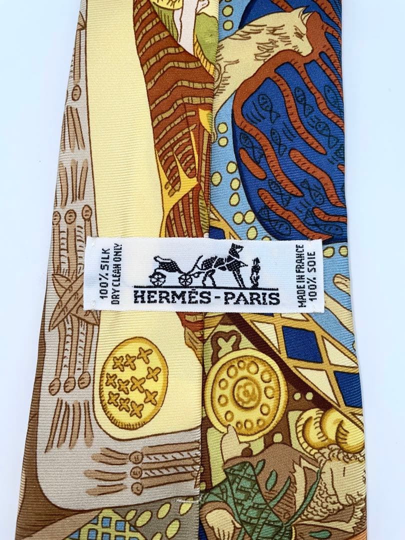 美品 エルメス ハイブランド ネクタイ スカーフ柄 シルク 高級 馬柄 騎士柄