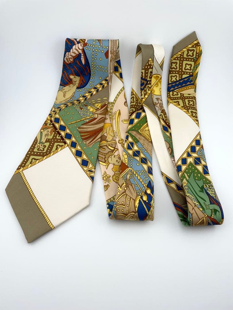 美品 エルメス ハイブランド ネクタイ スカーフ柄 シルク 高級 馬柄 騎士柄