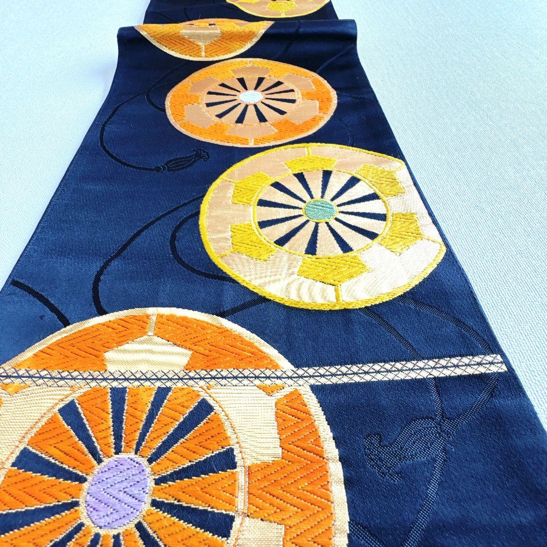 フルセット　七五三７歳女の子　黄緑地矢絣　黒地袋帯　源氏車　簡単半衿　7102