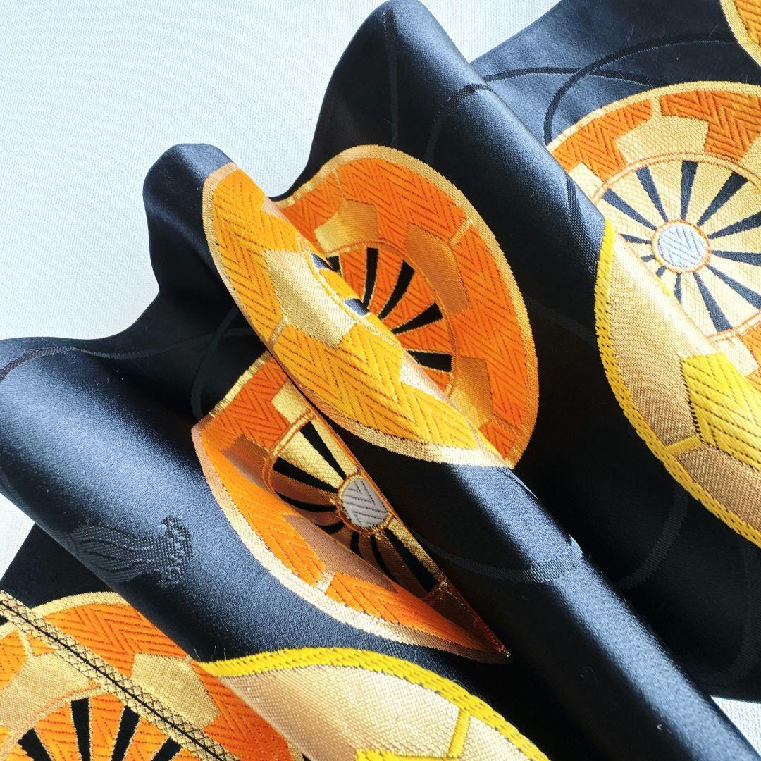 フルセット　七五三７歳女の子　黄緑地矢絣　黒地袋帯　源氏車　簡単半衿　7102