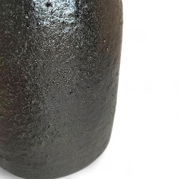 佐々木昭楽造 筒茶碗 長次郎写 風折 抹茶椀 茶道具 共箱 共布 黒楽