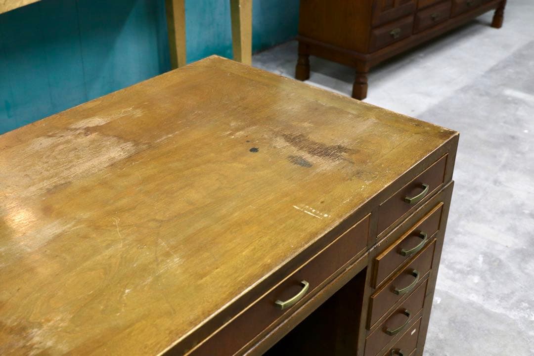 GMHK772○和製ヴィンテージ 昭和レトロ 両袖机 学習机 書斎机 アンティー