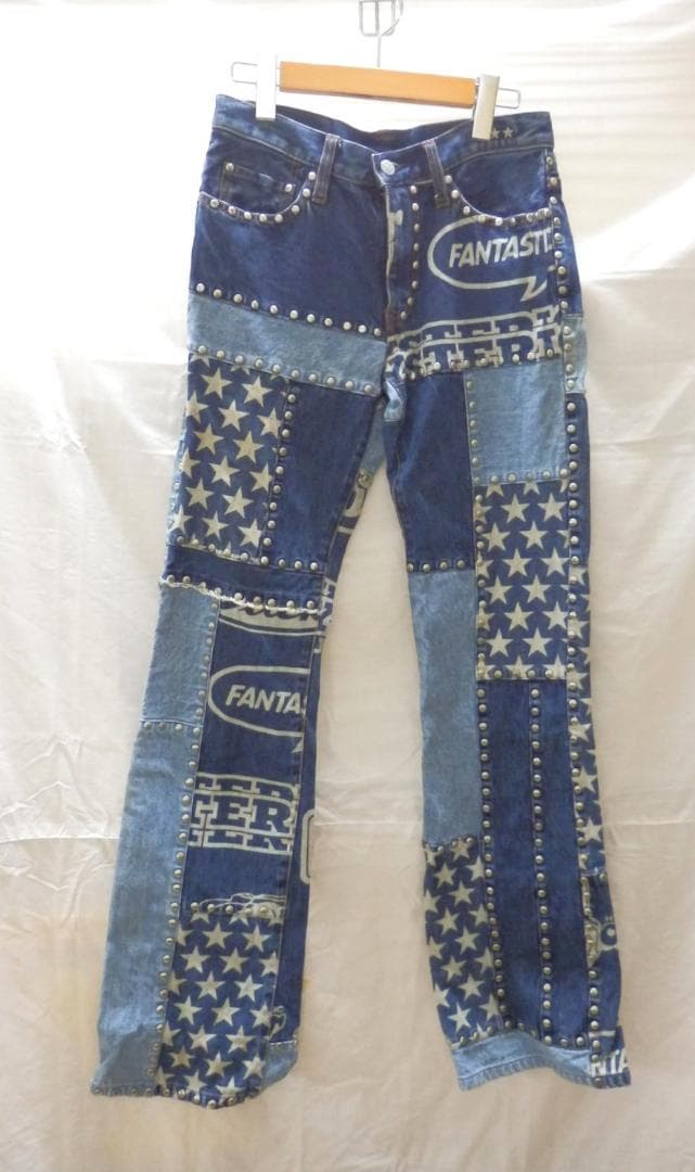 M1520 ヒステリックグラマー パッチワーク スタッズ フレアデニム