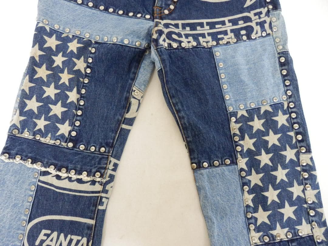M1520 ヒステリックグラマー パッチワーク スタッズ フレアデニム