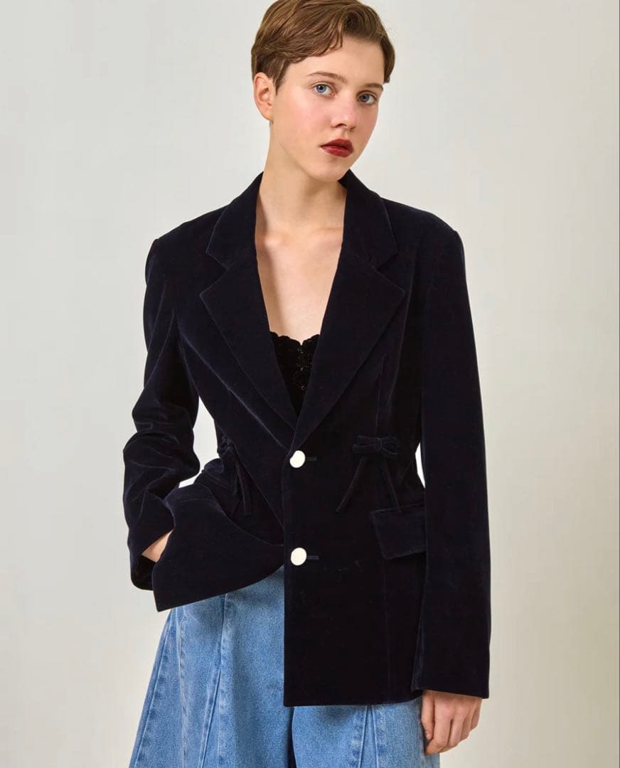 ジャケット・アウター RIBBON VELVET JACKET POPPY