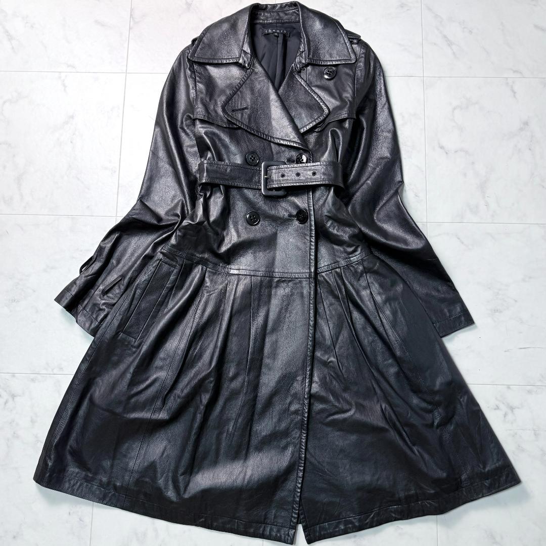 ✨希少✨セオリー ラムレザー100％ トレンチコート 軽量 ペプラム ブラック