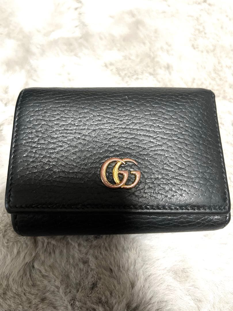 hiro様　グッチ　折り財布　GGマーモント　Wホック　レザー　ブラック　黒