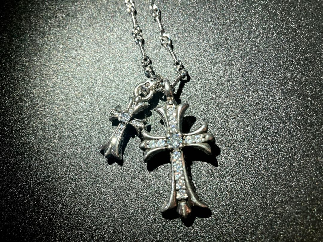 silver925 ダイヤ　ベビーファット　ダブルクロス　ネックレス　50㎝