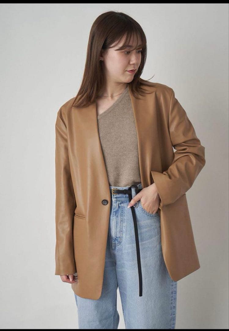 miesroheノーカラーFレザージャケット