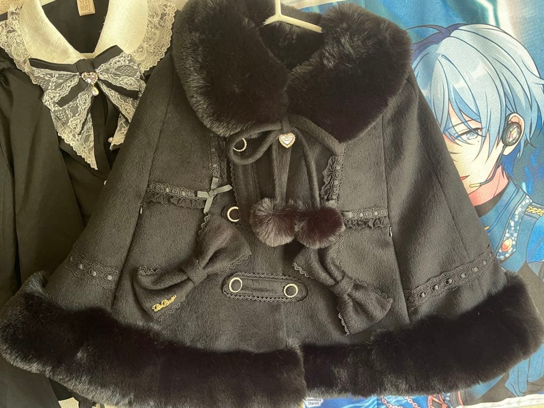 LIZLISA シャギーツインリボンポンチョブラック