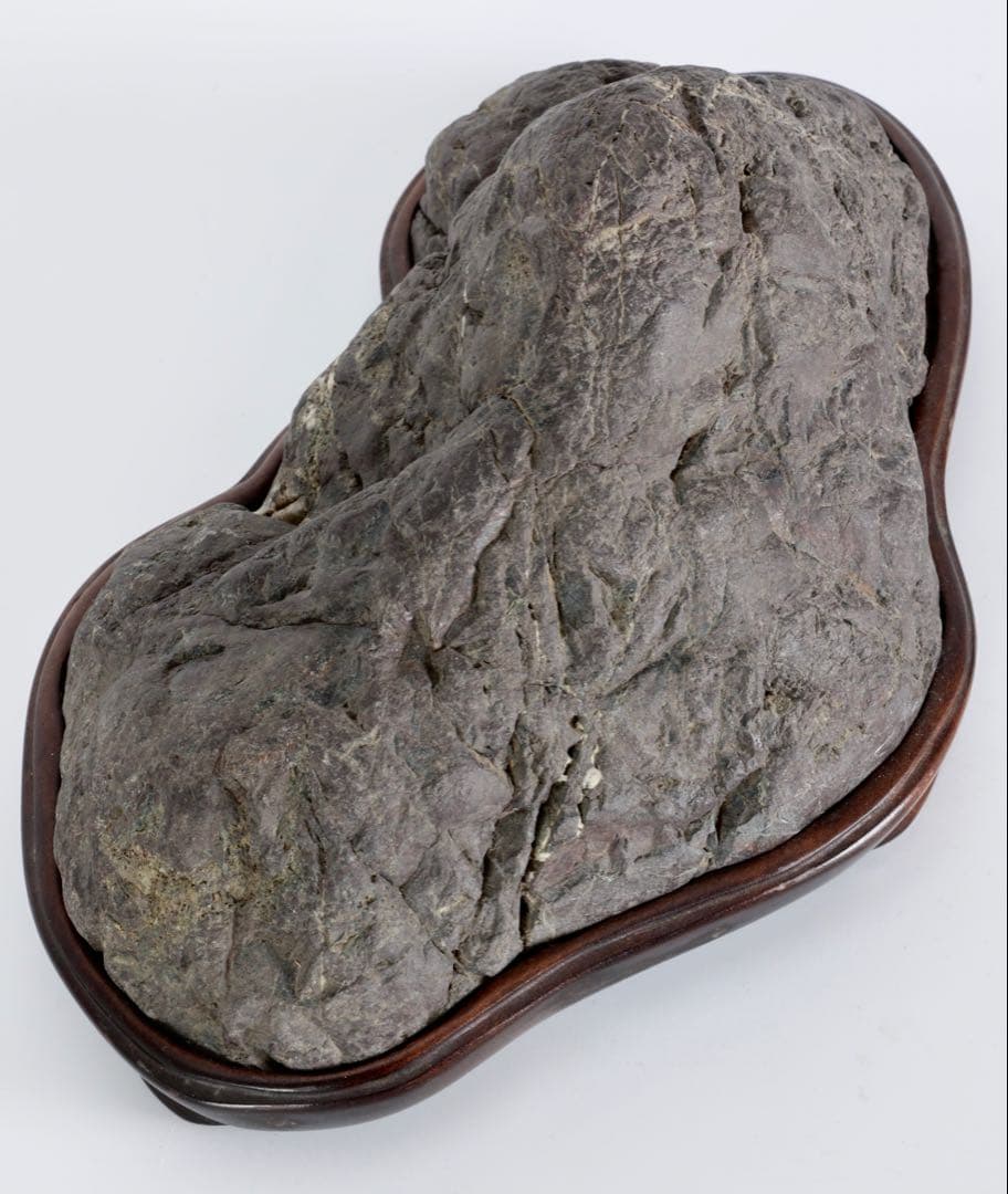 山景石 連山 遠山景 観賞石 台座付 3.4kg 水石 自然石 景石 盆景 盆石