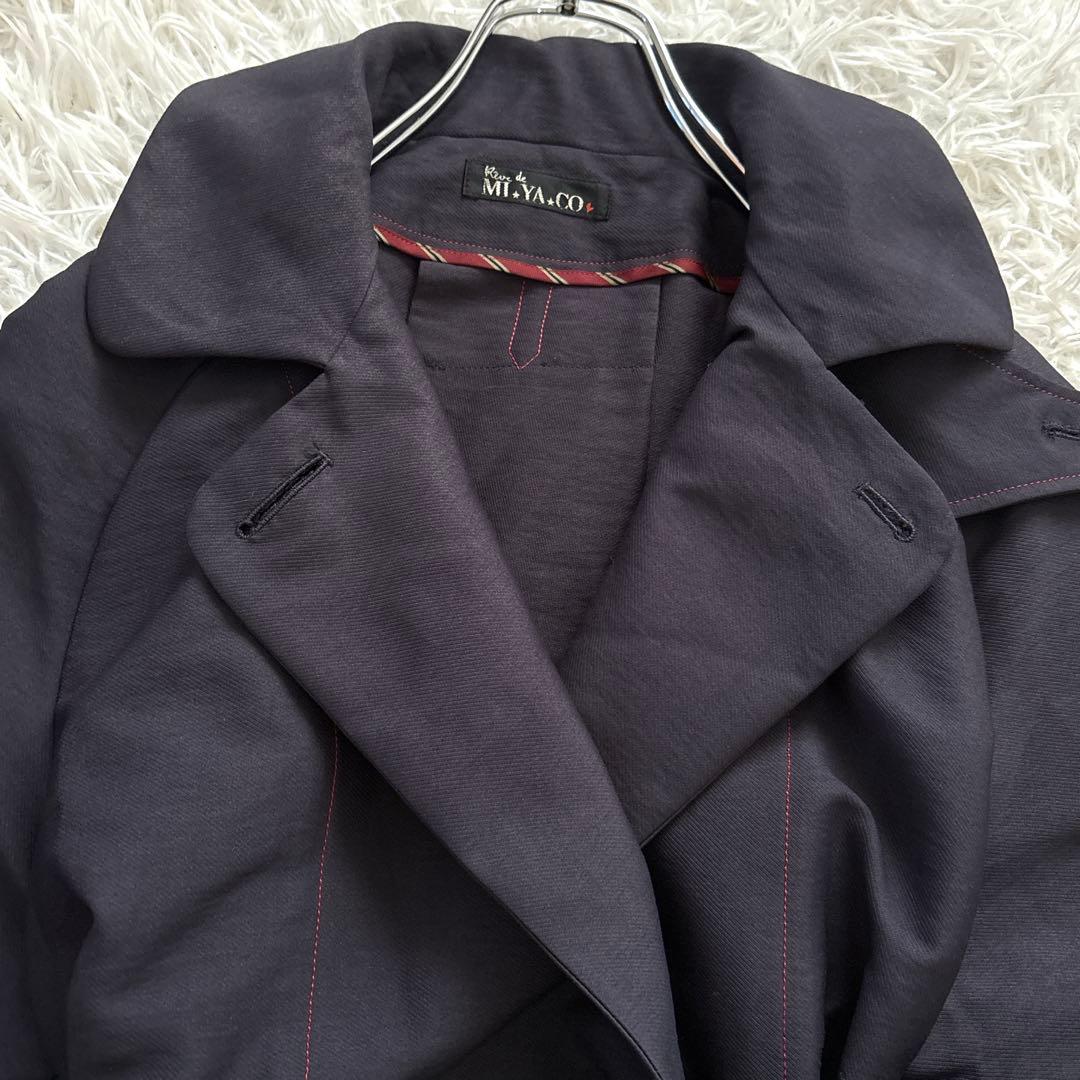 【MI.YA.CO】トレンチコート　レディース　ウエストリボン　濃紺　Fサイズ