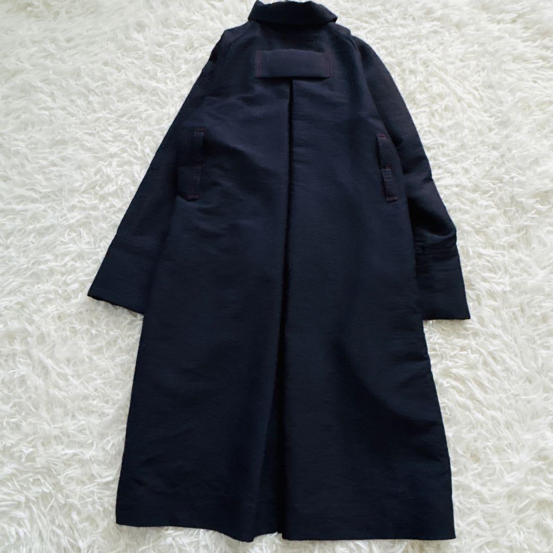 【MI.YA.CO】トレンチコート　レディース　ウエストリボン　濃紺　Fサイズ