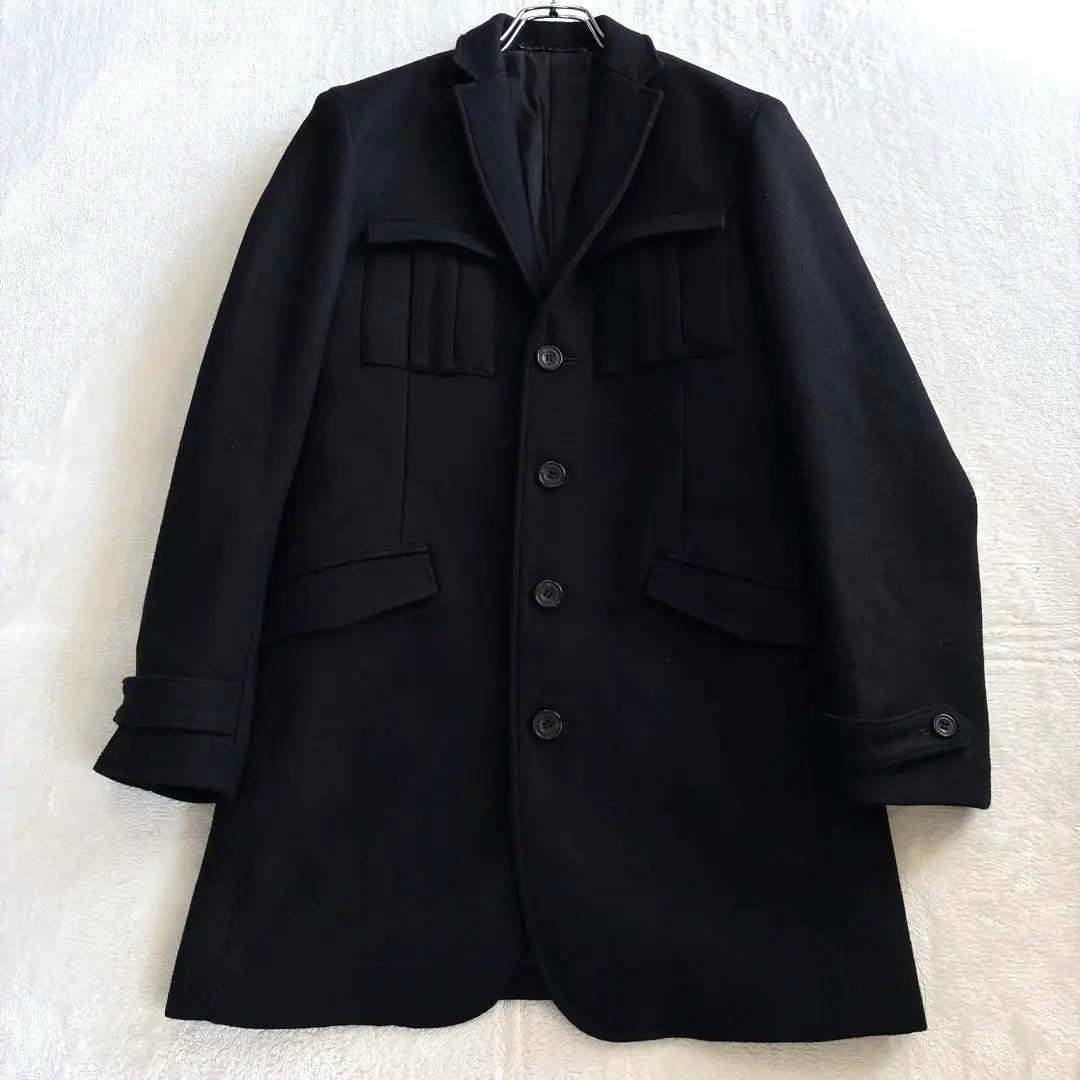 ラウンジリザード ロングコート L 黒 ウール チェスター 希少