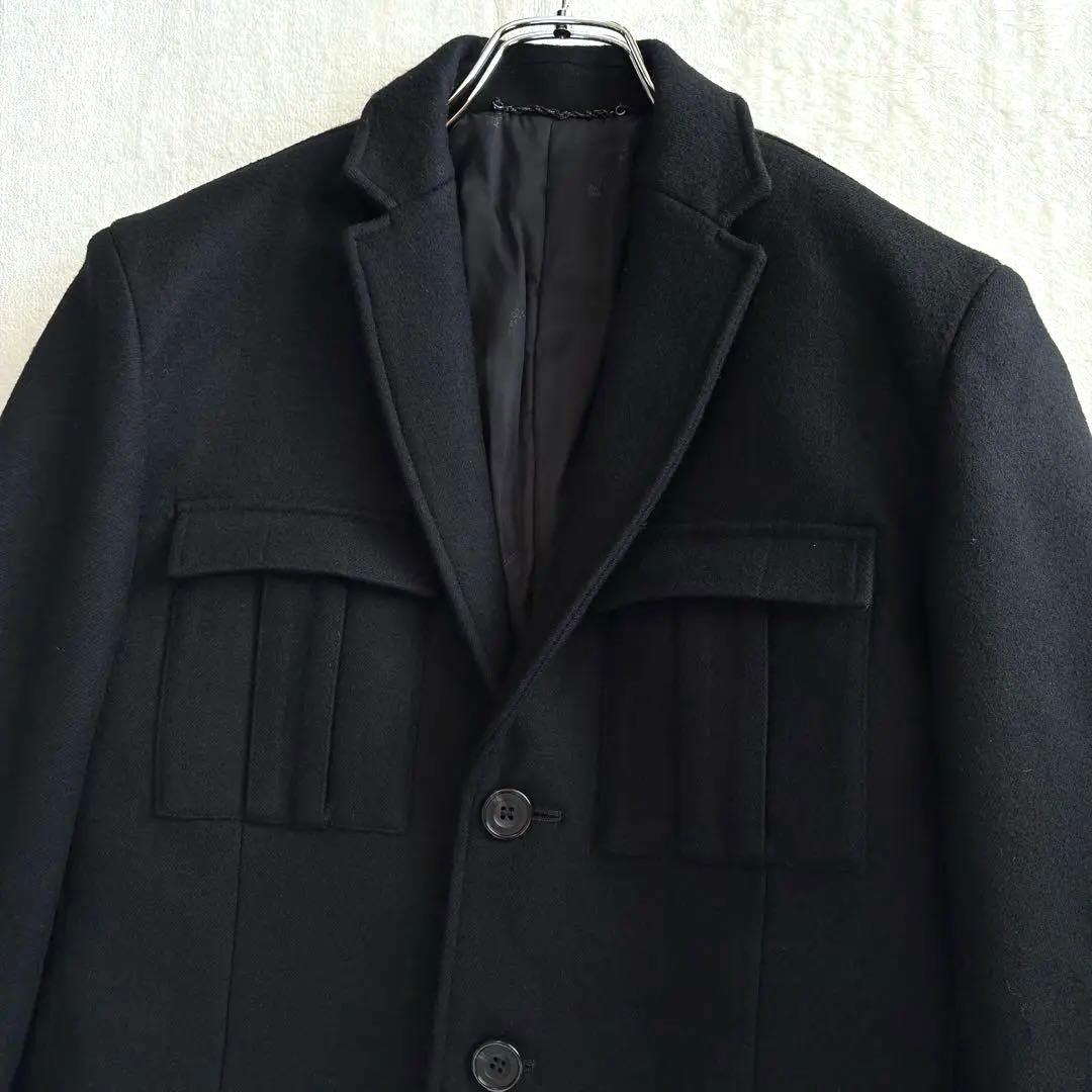 ラウンジリザード ロングコート L 黒 ウール チェスター 希少