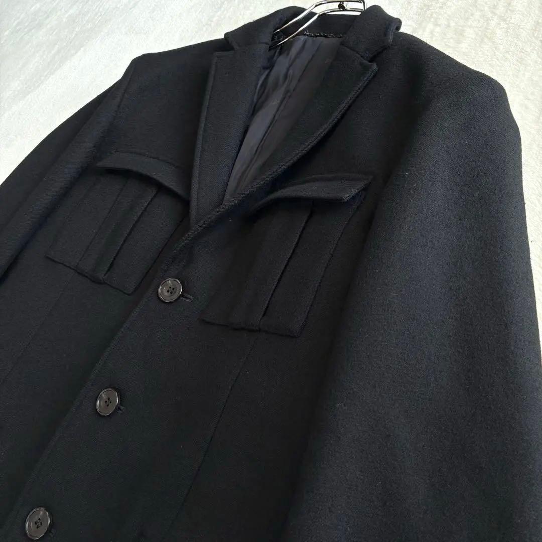 ラウンジリザード ロングコート L 黒 ウール チェスター 希少