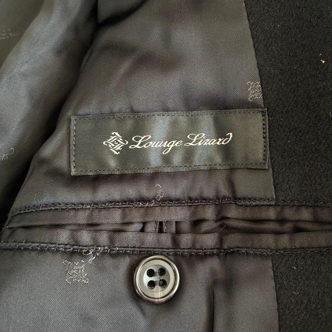 ラウンジリザード ロングコート L 黒 ウール チェスター 希少