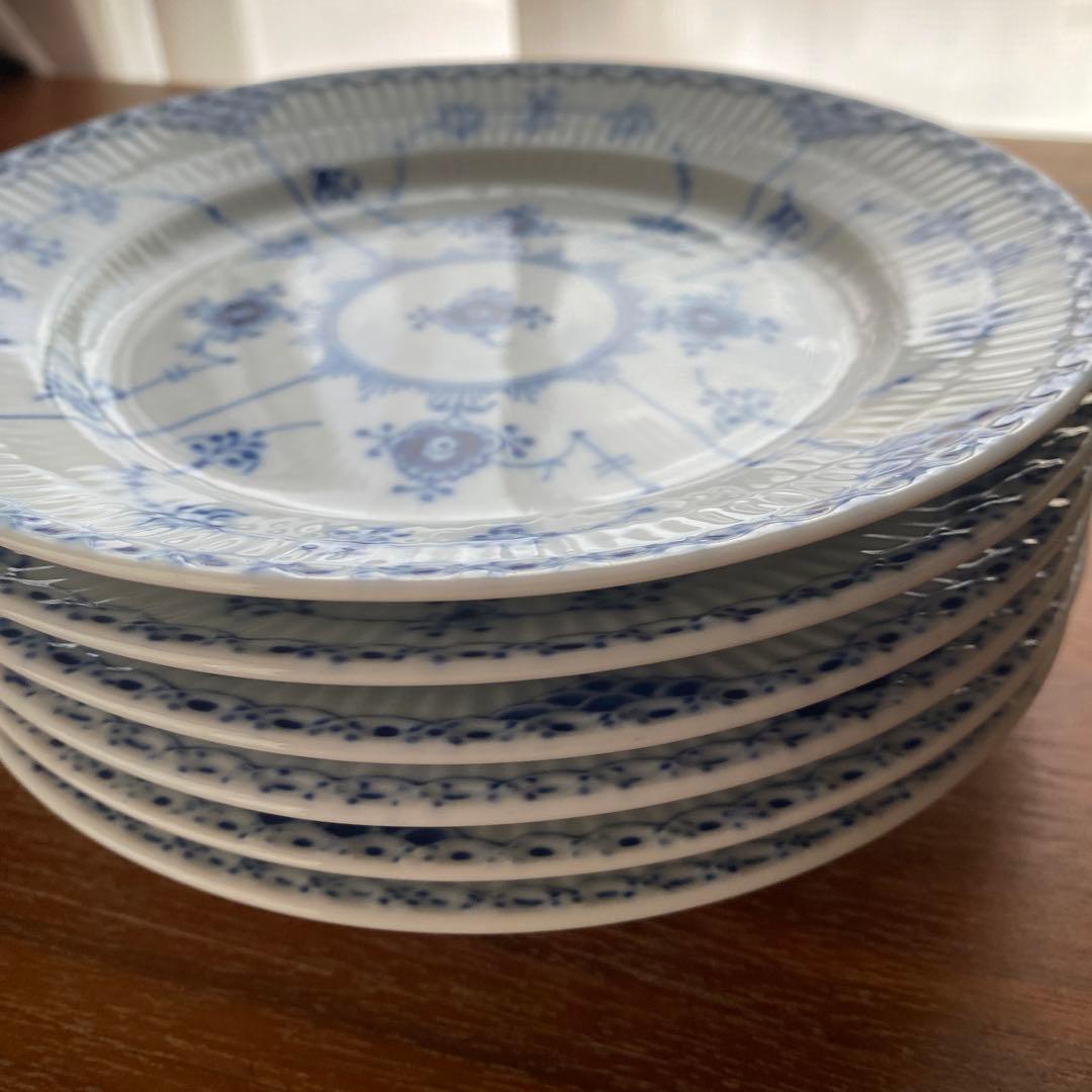 【美品】ロイヤルコペンハーゲンブルーフルーテッドハーフレース 619 6枚セット