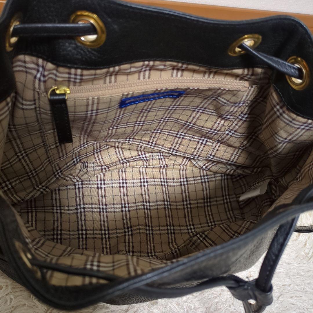 【美品】BURBERRY バーバリー 巾着 レザー 本革 リュック ブラック