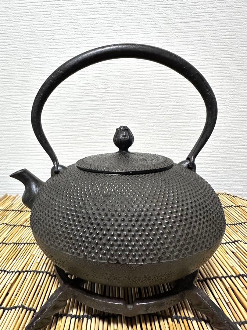 デッドコンディション、付属品付　南部金狐堂　１５型算玉形　南部鉄瓶　南部鉄器