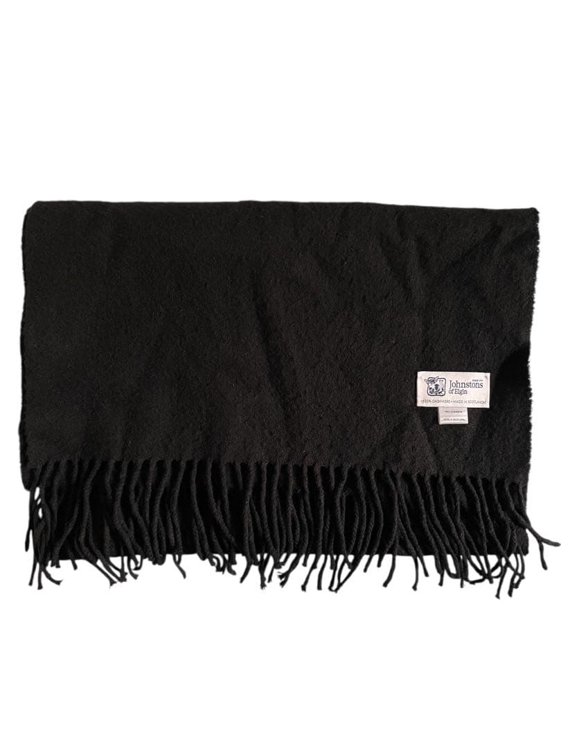 Johnstons of Elgin カシミヤ中判マフラー ブラック