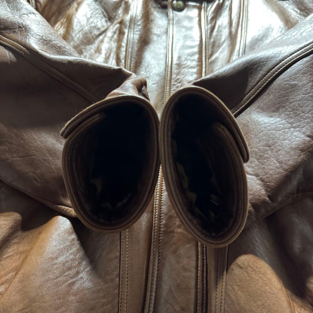 【希少】シングルライダース　XL シープスキン　バックロゴ　短丈　ボックス　本革