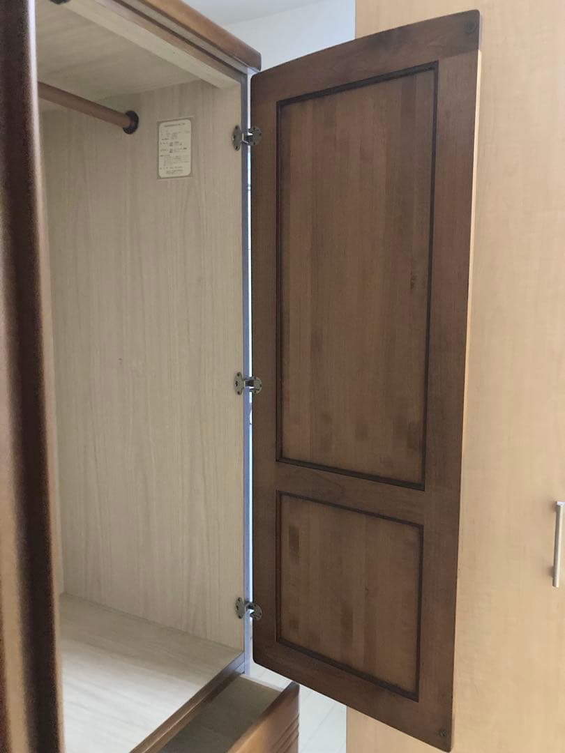 木製ブラウン洋服タンスワードローブハンガーラックチェスト引き出し3個